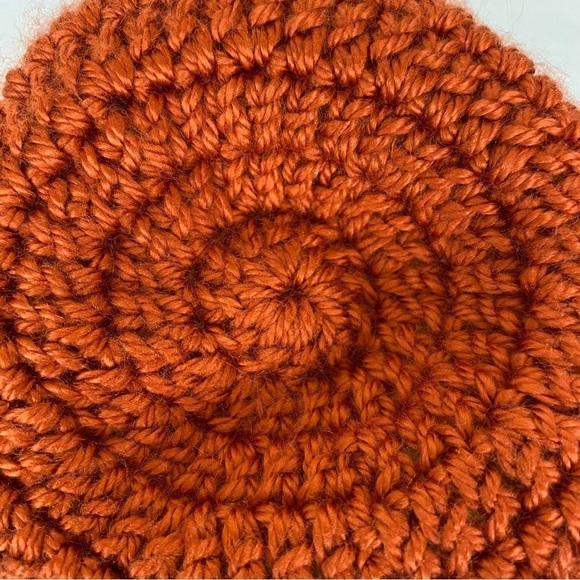 Handmade Women's Boho Slouchy Crocheted‎ Beanie Hat OS Rust Ivory Floral Bands - Picture 8 of 11
